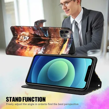Móda 3D Lev Kože Flip Peňaženky obal pre Samsung Galaxy A10 A30 A30S A40 A50 A70 A20E A01 A11 A21 J3 J5 2017 Držiak Krytu