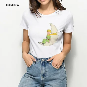 Elegantné Bežné Kawaii Trendy Vytlačené Tričko Malý Princ Roztomilý Kreslený Lete Ženy T-shirt Harajuku Módne Retro tričko