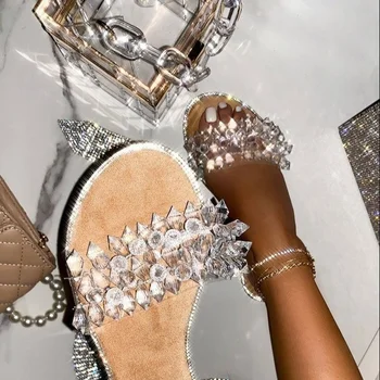 Lesk Papuče Ženy Letné Sandále 2021 Módne Bling Žena Candy Farby Flip Flops Pláži Diamond Ploché Topánky Outdoorové Sandále