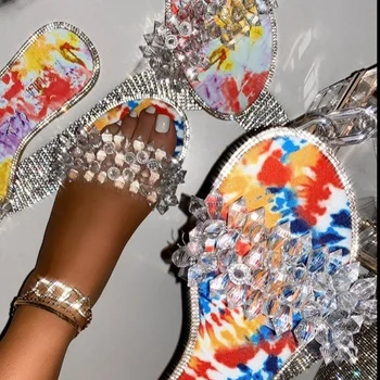 Lesk Papuče Ženy Letné Sandále 2021 Módne Bling Žena Candy Farby Flip Flops Pláži Diamond Ploché Topánky Outdoorové Sandále