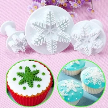3ks Cookie Cutter Plastové Snowflake Fondant Piest Plesní, Svadobné, Vianočné Party Cukru Plavidlá, Pečivo, Formy Cake Decoration Nástroje