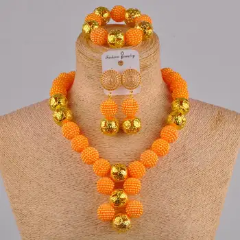 Majalia Nových Afrických Svadobné Šperky Svetlo Oranžovej Nigéria Módne Svadobné Afriky Plastové Guľôčky Šperky Sady HH-05