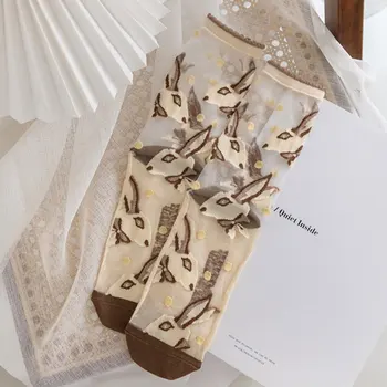 Japonský Štýl Crystal Hodváb Ponožky Harajuku Lete Tenké Transparentné Sklo Ponožky Ženy, Dievčatá Tlač Roztomilé Ponožky Lady