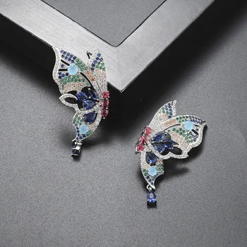 JoiasHome Módne Náušnice Pre Ženy Pôvaby Žien Striebro 925 Šperky Farebné Zirkón Butterfly design Stud-náušnice Luxusný Darček