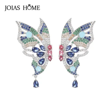 JoiasHome Módne Náušnice Pre Ženy Pôvaby Žien Striebro 925 Šperky Farebné Zirkón Butterfly design Stud-náušnice Luxusný Darček