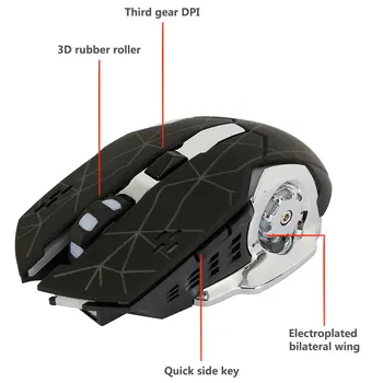 1600 2400 DPI Wireless Gaming Mouse Nabíjateľná Tichý LED Podsvietený USB Optická Ergonomická Myš Herné Myši na Notebooku/PC