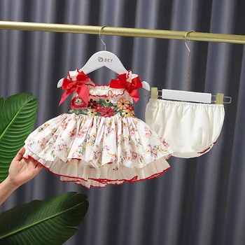 Lolita stspoločnosťou yle, Baby, Dievčatá Princezná Šaty Pre Batoľa Deti španielsky Lete Vintage Oblečenie Deti Narodeninovej Party Šaty s Lukom