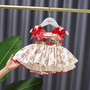 Lolita stspoločnosťou yle, Baby, Dievčatá Princezná Šaty Pre Batoľa Deti španielsky Lete Vintage Oblečenie Deti Narodeninovej Party Šaty s Lukom