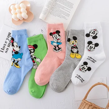 Disney Dievča Bežné Roztomilý ženy Scoks Cartoon zvierat Mickey Kačica dámy Ponožky Bavlna radi Vtipné ulici dospelých Stredného trubice ponožky