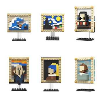 MOC Mini Známeho diela Maľby Stavebné Bloky Pixel Obrazu Tehly, Hviezdna Noc Kanagawa Pearl Dievča Mona Lisa DIY Nápad Hračky Darček