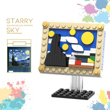MOC Mini Známeho diela Maľby Stavebné Bloky Pixel Obrazu Tehly, Hviezdna Noc Kanagawa Pearl Dievča Mona Lisa DIY Nápad Hračky Darček