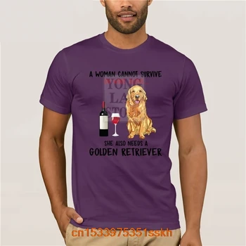 Letné Módne pánske T-shirt Bavlna Žena Nemôže Prežiť Na Víno Sám Ona Potrebuje Aj Zlatý Retriever Tričko pre
