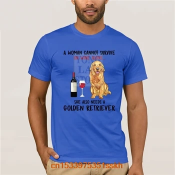 Letné Módne pánske T-shirt Bavlna Žena Nemôže Prežiť Na Víno Sám Ona Potrebuje Aj Zlatý Retriever Tričko pre