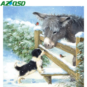 AZQSD Diamond Maľovanie Auta Pes, Kôň Diamond Výšivky Zvierat Somár Snehu Dar Obraz Kamienkami Domova Cross Stitch