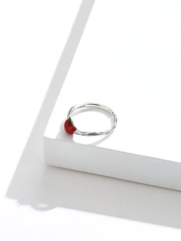 ZEMIOR S925 Mincový Striebro Tvorivé Výtvarné Dizajn Krúžky Apple Tvarované Krúžok Pre Ženy Módne Šperky Najlepšie Predať sviatok Vianočný Darček