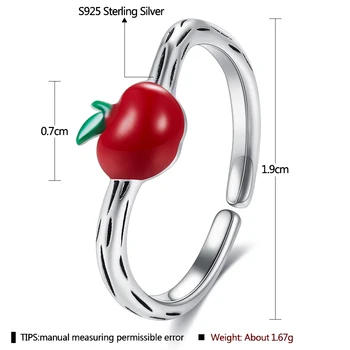ZEMIOR S925 Mincový Striebro Tvorivé Výtvarné Dizajn Krúžky Apple Tvarované Krúžok Pre Ženy Módne Šperky Najlepšie Predať sviatok Vianočný Darček