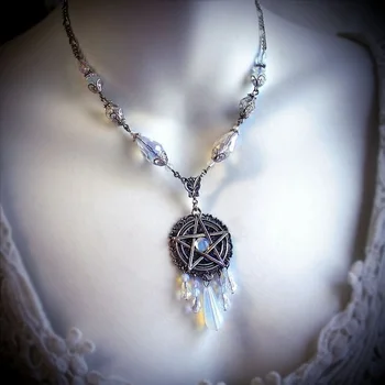 Biela Pentacle Náhrdelník, čarodejnice šperky, pentagram náhrdelník, wiccan šperky, pohanské šperky