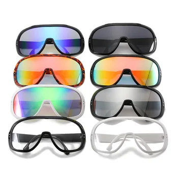 Zrkadlo Štít Clona Masky slnečné Okuliare Ženy Muži 2021 Nadrozmerné Vetru Okuliare Jeden Peice Veľký Rám Okuliare Odtiene Šport UV400