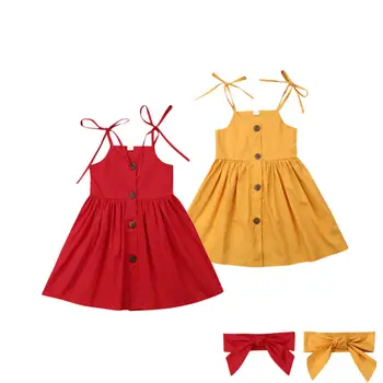 2020 Deti Letné Oblečenie Batoľa, Dieťa Dievčatá Princezná Popruh Šaty+Hlavový Most Oblečenie Strany Sprievod Sundress Pevné Šaty
