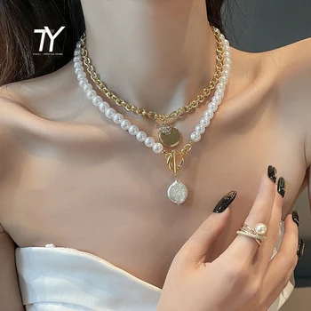 Baroková Perla Kovové Reťaze Kus Dvoch Dvojlôžkových Náhrdelníky Pre Ženy kórejský Módne Šperky Gotický Party Girl je Sexy Clavicle Reťazca