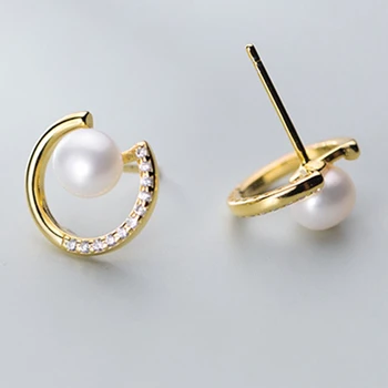 2021 Nový Príchod Trendy Kolo Nádherné Perly Kola C-tvarované Jednoduché Stud Náušnice Pre Ženy Módne Šperky Crystal