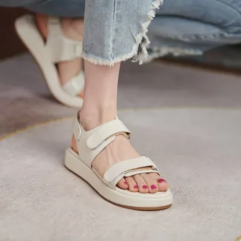 Asumer Módne Ženy Sandále Originálne Kožené Topánky Žena Kliny Platformu Módne Sandále Ploché Letné Dámske Členkové Topánky