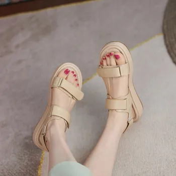 Asumer Módne Ženy Sandále Originálne Kožené Topánky Žena Kliny Platformu Módne Sandále Ploché Letné Dámske Členkové Topánky