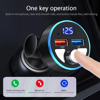 Bluetooth 5.0 Auto Handsfree, FM Vysielač Auto Mp3 Prehrávač Dual 4.8 USB Nabíjačka do Auta Bezdrôtový Aux Audio Podporu U Diskov Prehrávanie Hudby