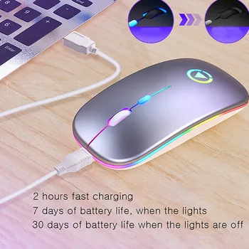 Ultra-tenký LED Farebné Svetlá Dobíjacia Myš Mini Bezdrôtovej Stlmiť USB Optická Ergonomic Gaming Mouse Prenosný Počítač Myš