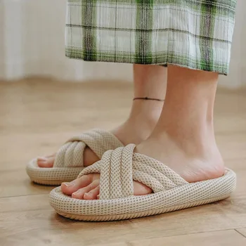 Rimocy Japonský Priedušná Konope Papuče Ženy Lete Pohodlné Jednotnú Platformu Domov Sandále Žena Bežné Listov Flip Flops