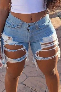 Hot predaj dámske letné roztrhlo denim šortky módne Internet celebrity šortky džínsy plus veľkosť nohavice S-5XL drop shipping