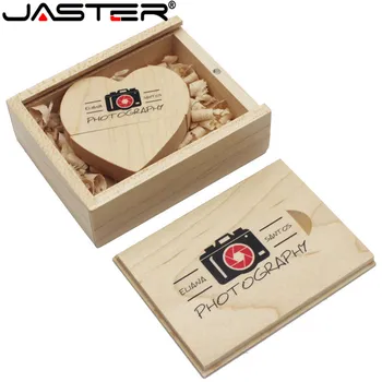 JASTER Drevené srdce usb + darčeková krabička usb flash disky U diskov kl ' úč 4 GB 8 GB 16 GB 32 GB Svadobný dar (nad 10 KS zadarmo LOGO)