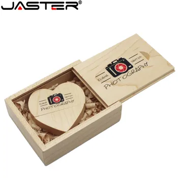 JASTER Drevené srdce usb + darčeková krabička usb flash disky U diskov kl ' úč 4 GB 8 GB 16 GB 32 GB Svadobný dar (nad 10 KS zadarmo LOGO)
