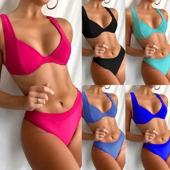 Bikini 2021 Dámske Sexy Farbou Split Plavky, Plavky, Športové Pohodlné Pláže, Teplé Jarné Slim Podprsenka Bielizeň Nastaviť