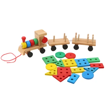 Deti Baby Rozvojové Hračky, Drevený Vlak Truck Vzdelávacie Hračky Pre Deti, Geometrické Bloky Nádherný Darček Hračka