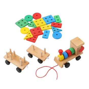Deti Baby Rozvojové Hračky, Drevený Vlak Truck Vzdelávacie Hračky Pre Deti, Geometrické Bloky Nádherný Darček Hračka