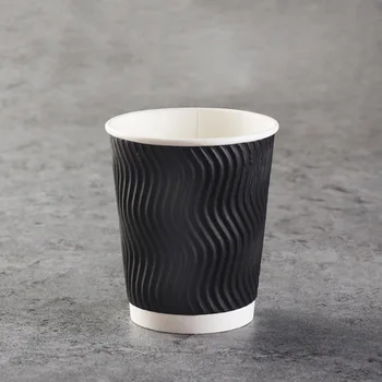 50pcs Jednorazové Kávu, Poháre Izolácie Takeaway Závitové Papier Cup 8 oz Čierny
