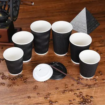 50pcs Jednorazové Kávu, Poháre Izolácie Takeaway Závitové Papier Cup 8 oz Čierny