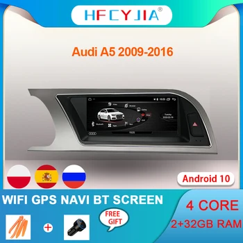 Systém Android, Auto GPS Navi Stereo Pre Audi A5 2009-2016 WIFI Google 2+32GB RAM BT IPS Dotykový Displej Auto Multimediálny Prehrávač
