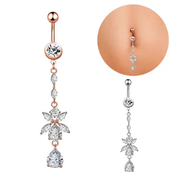 1Pcs Módy Sexy Visiace Pupok Brucho Tlačidlo Krúžky Crystal Kvet Drahokamu Piercing Šperky z Nerezovej Ocele Príslušenstvo