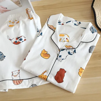 Nové bavlna-krátke rukávy šortky dámske pyžamo nastaviť roztomilý kreslený pyžamo Japonský jednoduché krátke pyžamo ženy domov služby