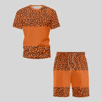 Leto-Krátke Rukávy Módne pánske 3D Vytlačené Mikina T-Shirt + Šortky 2-Dielna Sada 2021 Bežné Vonkajšie Športové Oblek S-5XL