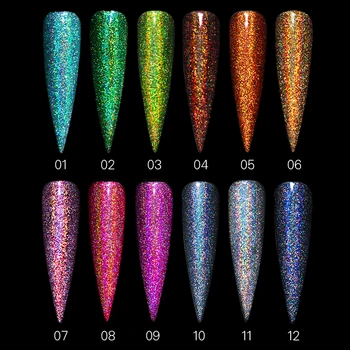 Holographics Nechtov Prášok Laserové Zrkadlo Lesk Chrome Nail Art Pigment Dizajn Rub Prachu Vločky Dekorácie Kefa Manicuring