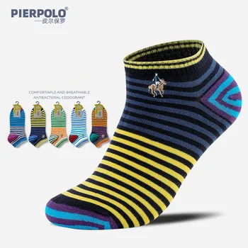 Značka Pier Polo Business Bežné Bavlnené pánske Low Cut Ponožky Prúžok Výšivky Darček Muž Členkové Ponožky Veľkoobchod Mix Farieb