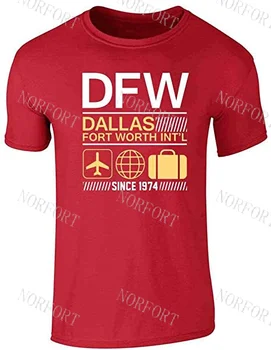 DFW Dallas Fort Worth International Airport Travel Červená L Grafické Tričko T-Shirt pre Mužov