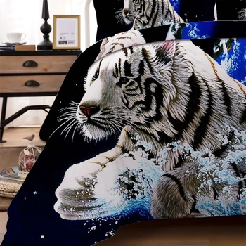 Spindrift Biely Tiger Perinu Nastaviť Jednoduché Dvojité Luxusná Posteľná Bielizeň Nastaviť Zvierat, Kráľovná, Kráľ Plnej Veľkosti Posteľ Oblečenie Pre Chlapcov Dospelých