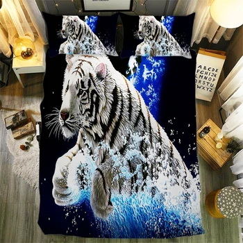 Spindrift Biely Tiger Perinu Nastaviť Jednoduché Dvojité Luxusná Posteľná Bielizeň Nastaviť Zvierat, Kráľovná, Kráľ Plnej Veľkosti Posteľ Oblečenie Pre Chlapcov Dospelých