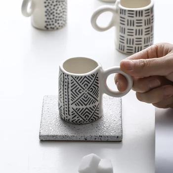 Nordic Handpainted Geometrický Vzor Espresso Keramické Poháre na Kávu alebo Čaj Hrnčeky Kuchyne, Kancelárie Riadu, Mikrovlnná umývateľné v Umývačke riadu