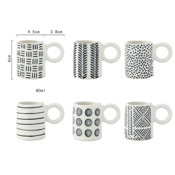 Nordic Handpainted Geometrický Vzor Espresso Keramické Poháre na Kávu alebo Čaj Hrnčeky Kuchyne, Kancelárie Riadu, Mikrovlnná umývateľné v Umývačke riadu