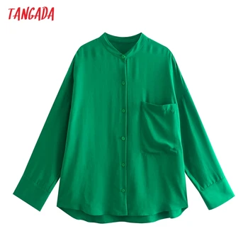 Tangada Ženy Nadrozmerné Zelená Dlhé Tričko Dlhý Rukáv Elegantné Ženy Príležitostné Voľné Topy Blusas 5Z63